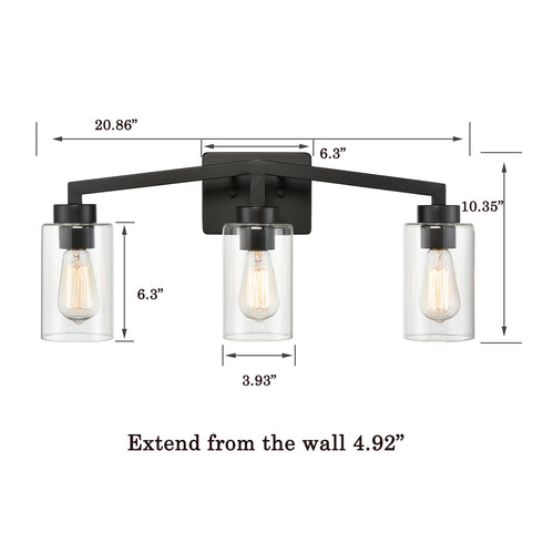 Bernina Industrial Black Bathroom Vanity Light Sconce 3-Light
